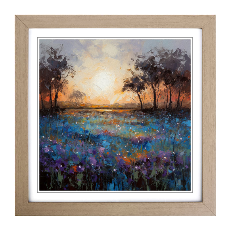 Bluebell Field Painting - Framed Print, Oak