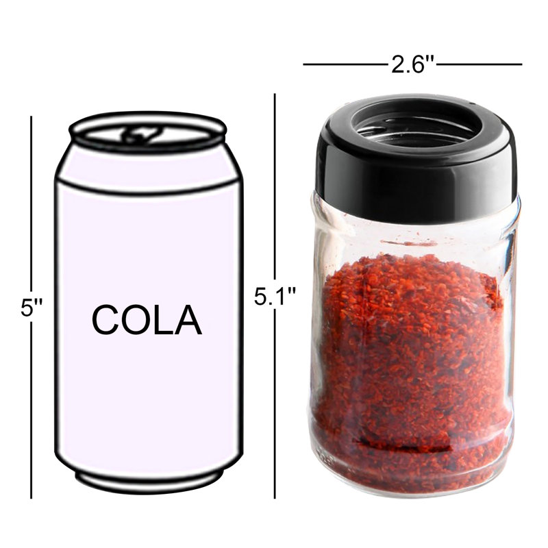 Premium Spice Jar Set, Black Glass, 2.6 x 2.6 x 5.1 inches | 10.1 fl oz Capacity Each | 100% Dishwasher-Safe, Elegant Design for Kitchen Organization | Perfect for Spices, Herbs, and Seasonings, Durable and Stylish Storage Solution