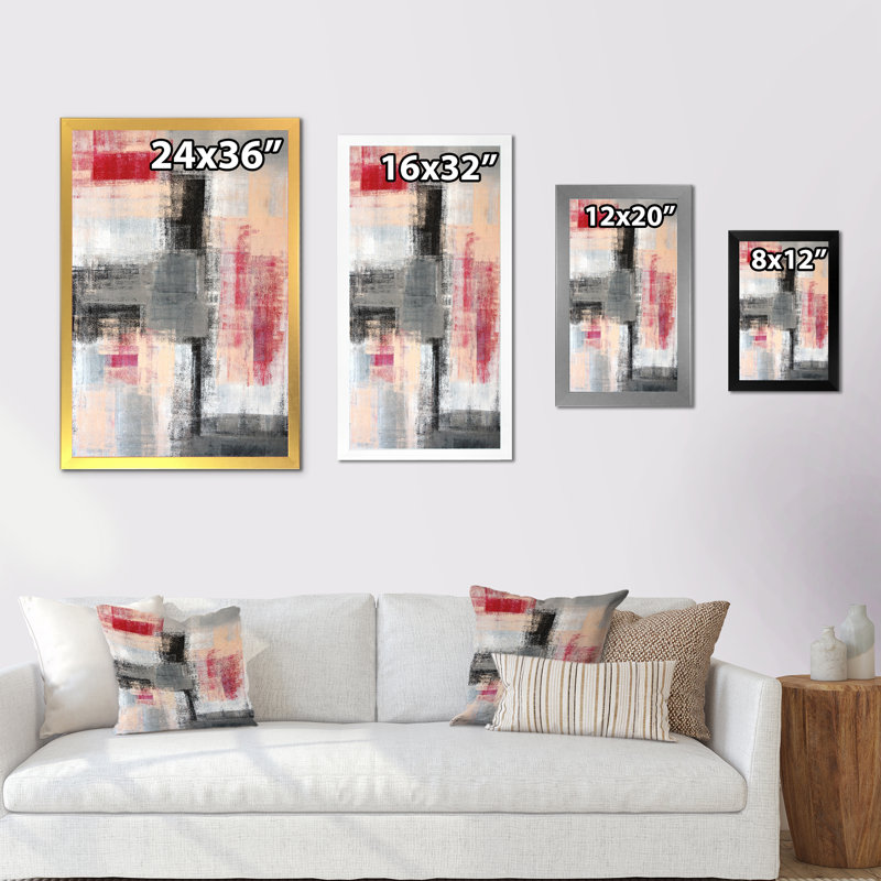 «Gray Meets Red Abstract Art», reproduction d'art sur toile encadrée