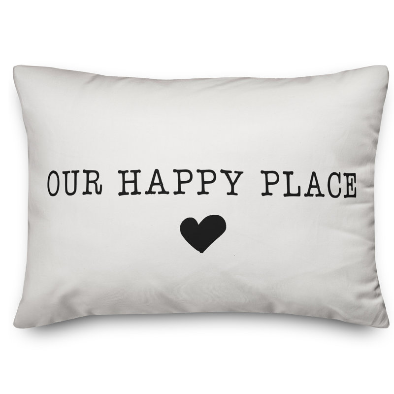  Our Happy Place Outdoor Rectangular Pillow Cover & Insert, White/Black