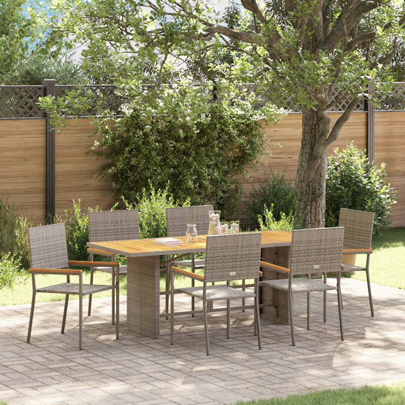 6 - Person Patio Dining Set Rectangular Table, Grey