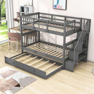 Helke Kids Twin Over Twin Bunk Bed with Trundle