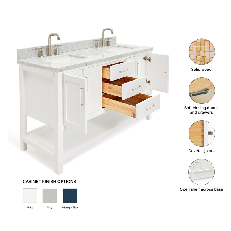 Magnolia Bath Vanity Oval Basin, White, Carrara White Marble, Rectangle 