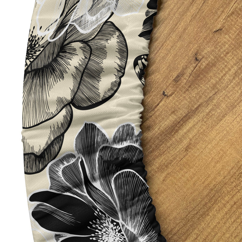 Floral Fitted Round Tablecloth Cream Charcoal Grey, 51.97" Round