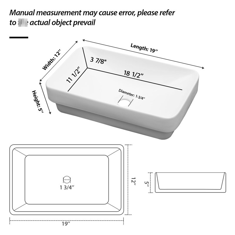 Blanc, lavabo de salle de bain de 19 po x 12 po, conception de vasque en céramique, teinture, surface lisse, céramique facile à installer, apparence moderne, apparence durable