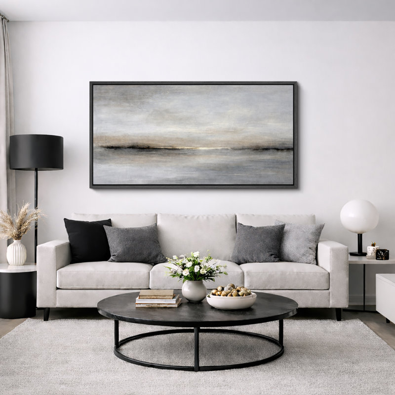 Art abstrait noir et gris, images de salon moderne, impression sur toile encadrée, H 30 po x l 60 po x P 1,5 po, Cadre noir