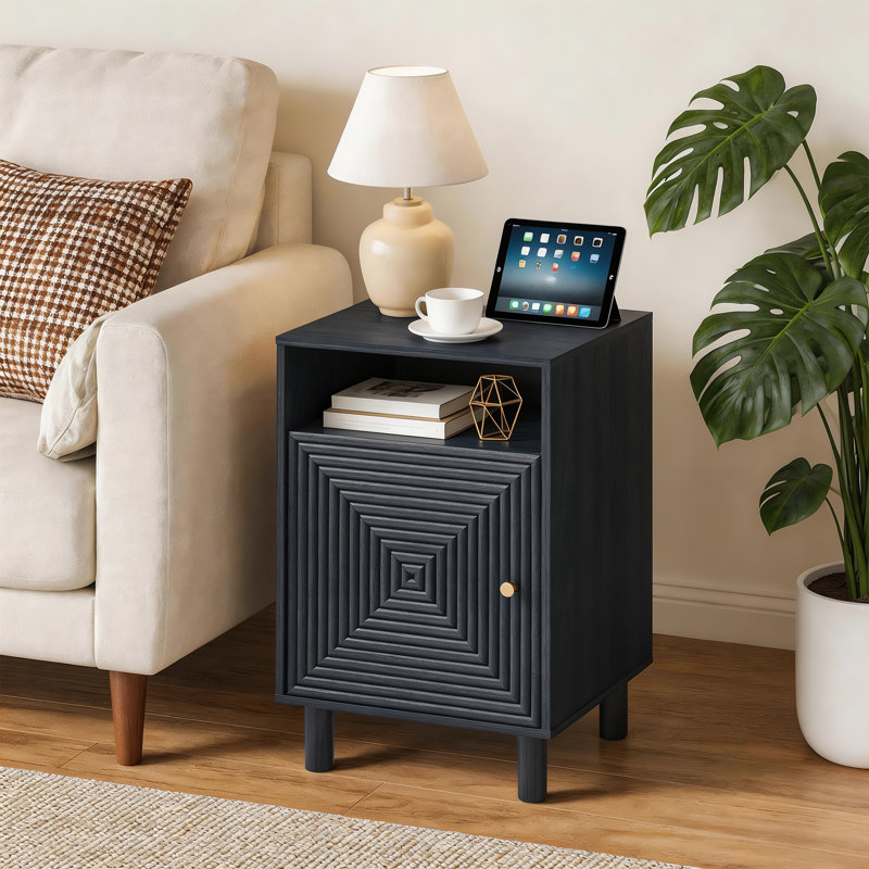 Table de chevet Chanson avec 1 port USB, 2 prises et 1 port Type-C, Noir
