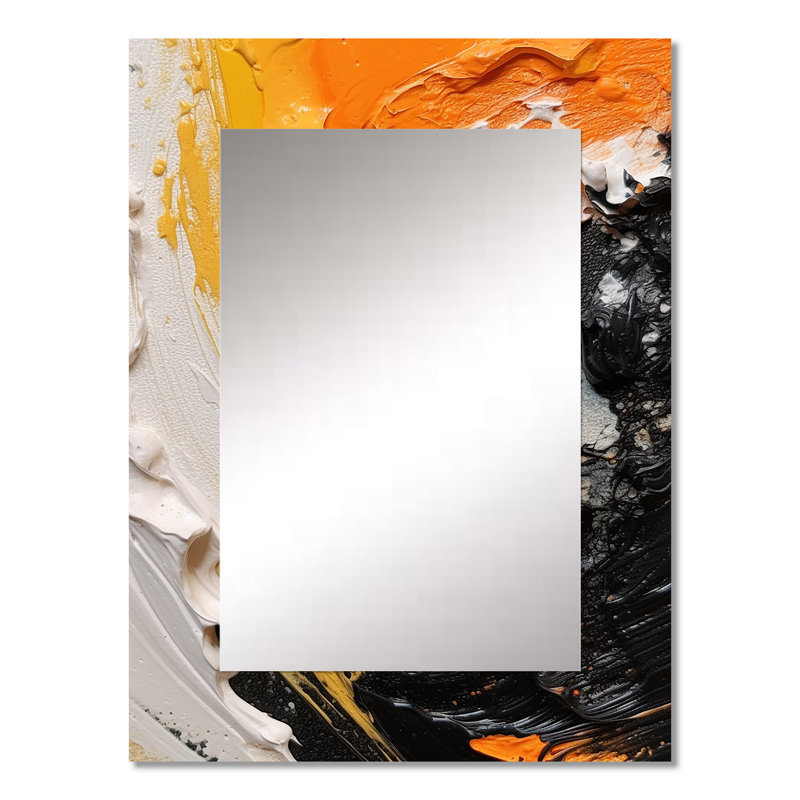 Orange and Black Mystic Spirals III - Modern Rectangular Wall Mirror, 32 po x 24 po