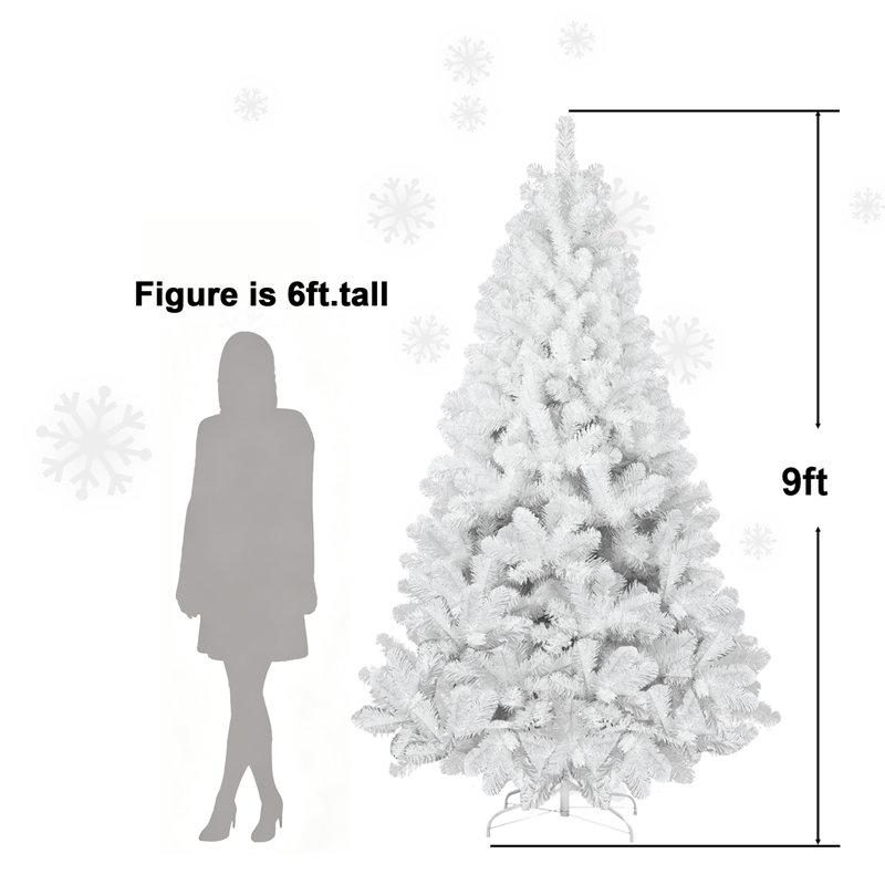 Arbre de Noël artificiel à charnière blanc 9 pi, 9 pi avec embouts en PVC 1910, support en métal pour airbnb, présentoir de fêtes et de grands espaces