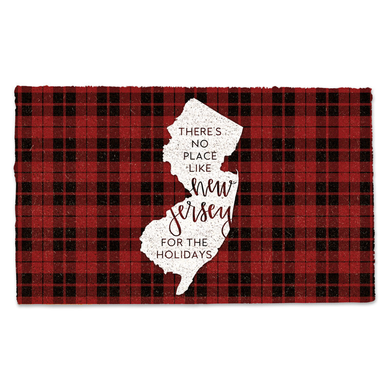 New Jersey Christmas Red Plaid Coir Outdoor Doormat