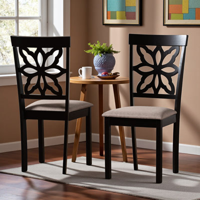 Moonbeam Beige Fabric and Dark Brown Dining Chair Set, 36.84'' H X 17.13'' W X 17.66'' D