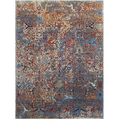 Transitional One-of-a-Kind Rectangle 9'1" x 12'2" Rectangle Wool Area Rug in Blue and Orange