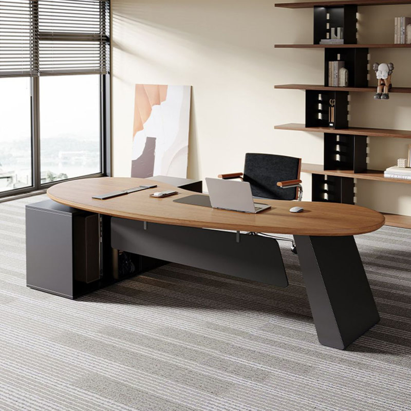 Bureau de direction courbé en bois massif avec tiroirs Nut-brown, H 29,53 po x l 70,87 po x P 62,99 po