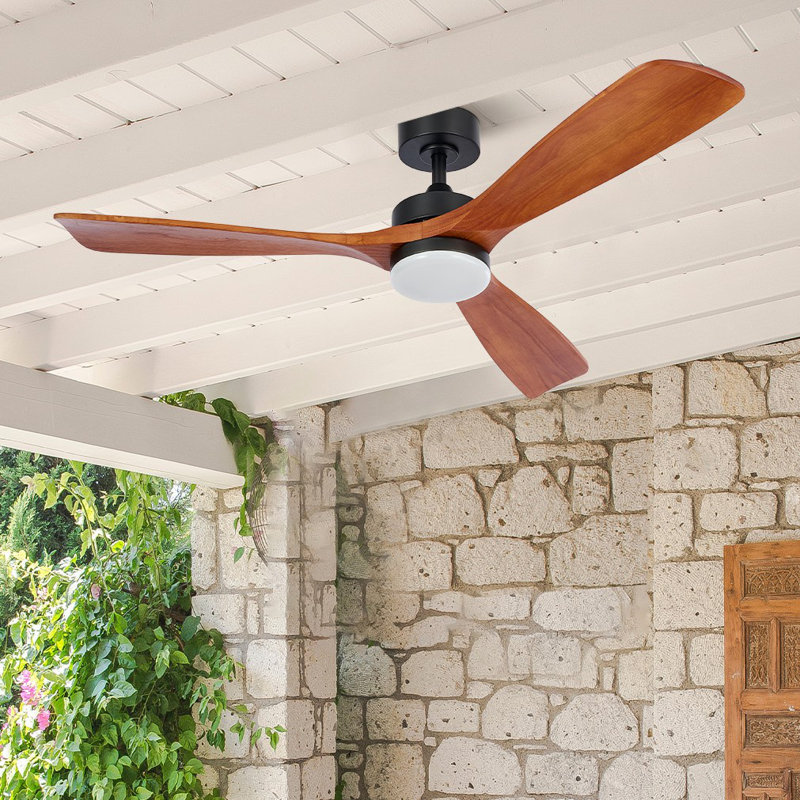 52" Black and Walnut Wood Ceiling Fan with LED Light and Remote