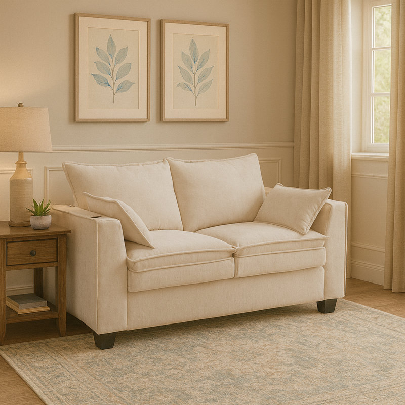 65" Chenille Sleeper Sofa with 3" Memory Foam Mattress, White