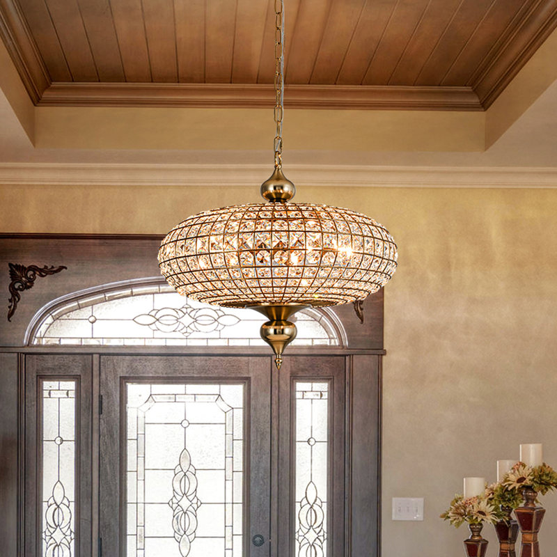 Lustre globe en cristal 4 lumières, Laiton antique, 98.42" H x 20.47" W x 20.47" D