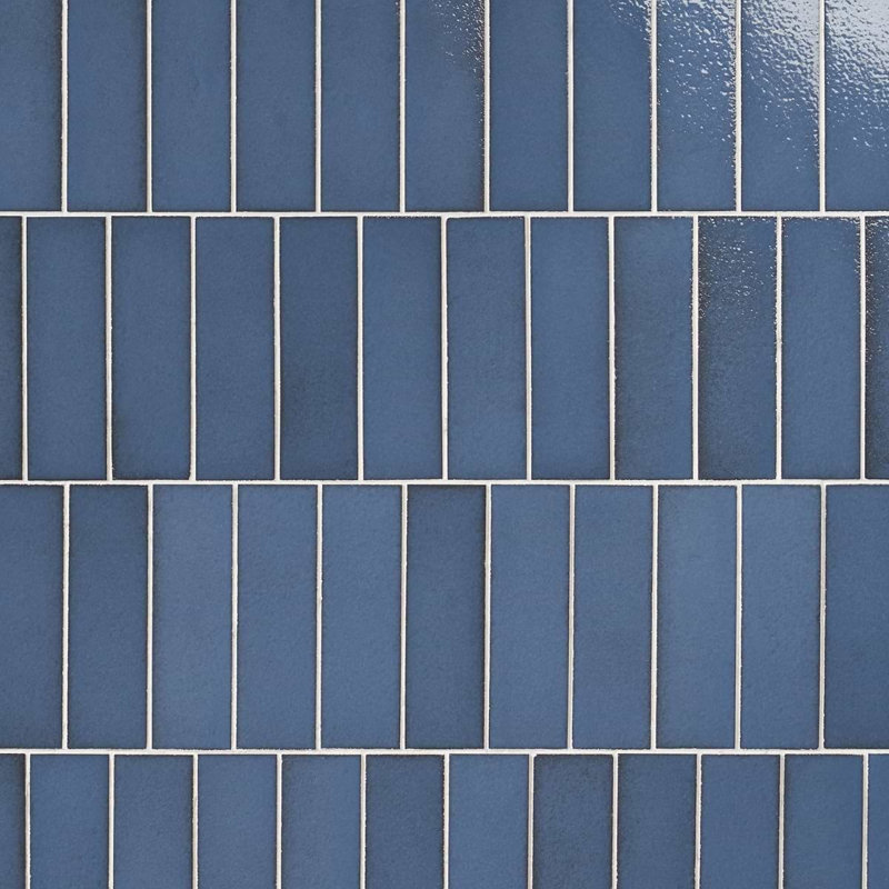 Color One 2x8 Glossy Lava Stone Tile, Steel Blue