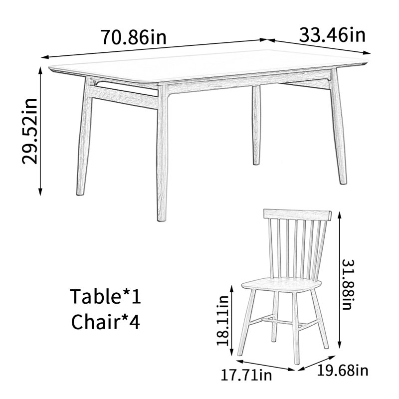Ensemble de tables en bois de cerisier Simple, H 29,52 po x L 70,86 po x l 33,46 po