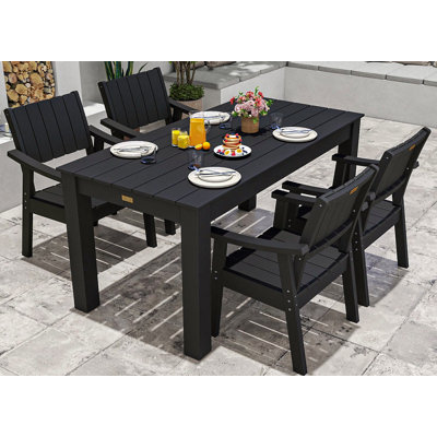 Table et chaises d'extérieur pour 4, ensembles de salle à manger de patio avec trou pour parasol, ensemble de meubles de patio résistant aux intempéries pour la pelouse, le jardin, la cour arrière, la piscine