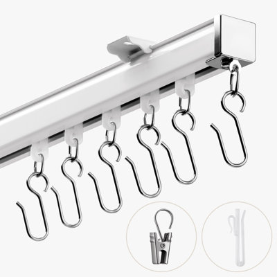 Birglinde Ceiling Mount Curtain Track System, Heavy-Duty Aluminum Rail for Wall or Ceiling Installation, Adjustable Length with Silent Glide, Complete Set with Hooks, for Room Divider, Bedroom, RV, White