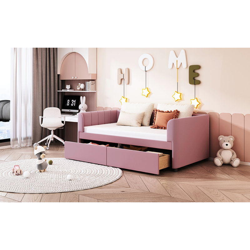 Lit de jour ergonomique simple en rose avec 2 tiroirs pour la chambre à coucher 3 - 4 et une chaleur douillette, Rose