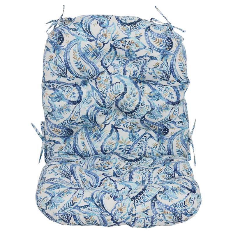Outdoor 6'' Seat / Back Cushion, White/Blue Paisley