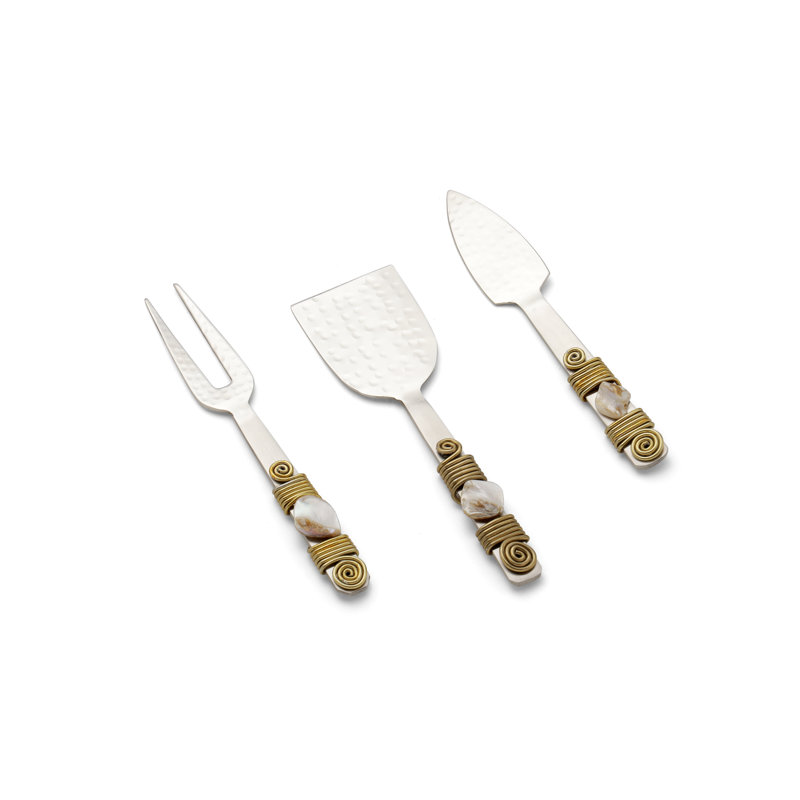 Drugge 3 Piece Stainless Steel Wood Stainless Steel Cheese Serving Set