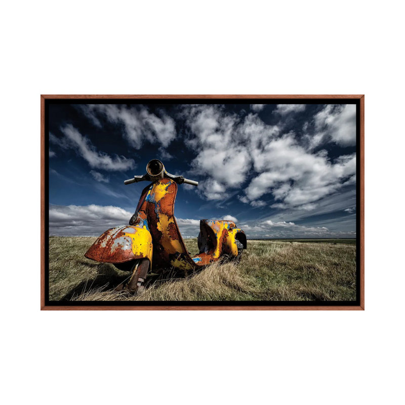 Yellow Scooter by Torsteinn H. Ingibergsson - Floater Frame Print on Canvas, Brown, 66.04 cm H x 45.72 cm W
