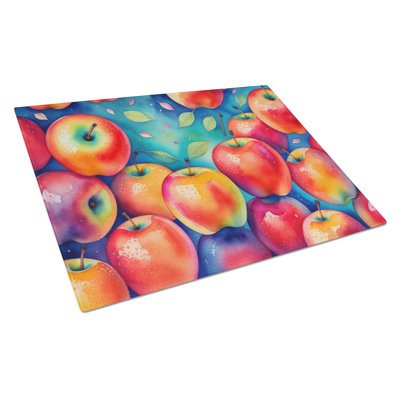 Grande planche à découper en verre avec pommes colorées