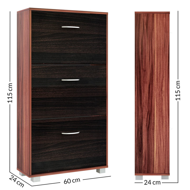 18 Pair Shoe Storage Cabinet, Black/Brown wood