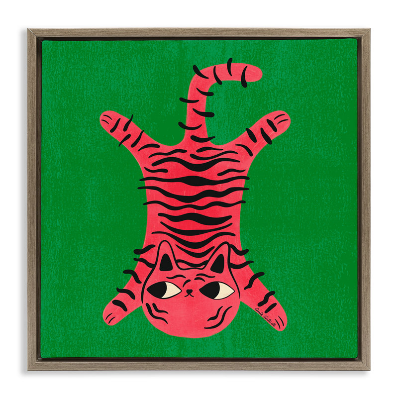 «Funky Retro Cat» par Carrie Cantwell, Cadre flottant orme Montalcino, H 18 po x l 18 po