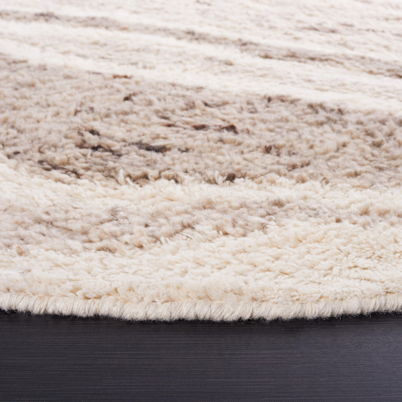 Serana Abstract Hand-Knotted Wool Area Rug in Ivory/Brown, Round 6'