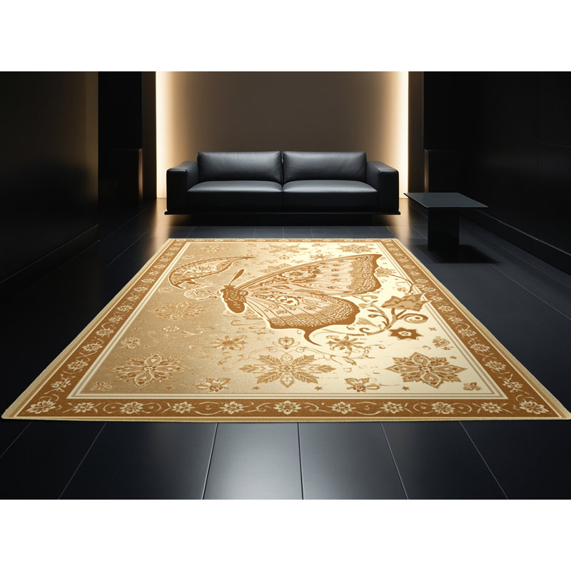 Tapis oriental classique lavable à la machine en papillon de couleur osckar beige, 4 x 6