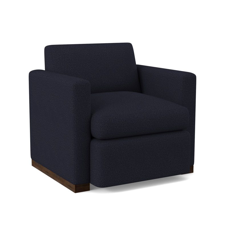 Ledger Sunbrella® Boucle Swivel Chair, Venice Navy 100% Polyester, American Walnut
