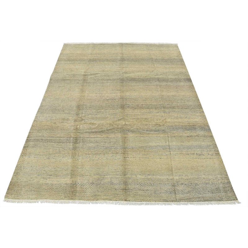 Tapis beige en laine noué à la main de conception unique 8 pi 2 po x 10 pi 4 po