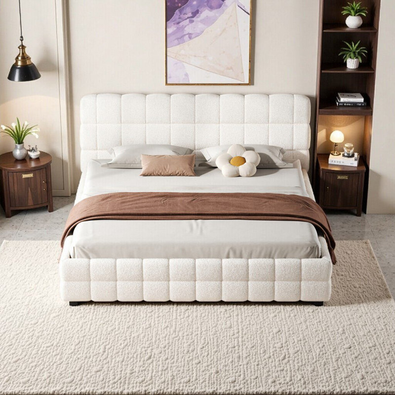 Lit plateforme tapissier très grand élégant blanc - élégant et confortable, Blanc