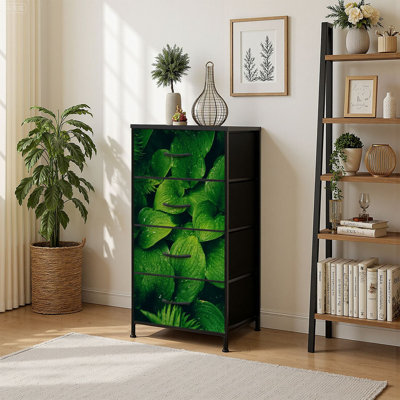 4 Drawer Vertical Storage Dresser Green leaves with Wood Top Fabric Pull Drawers by Ebern Designs