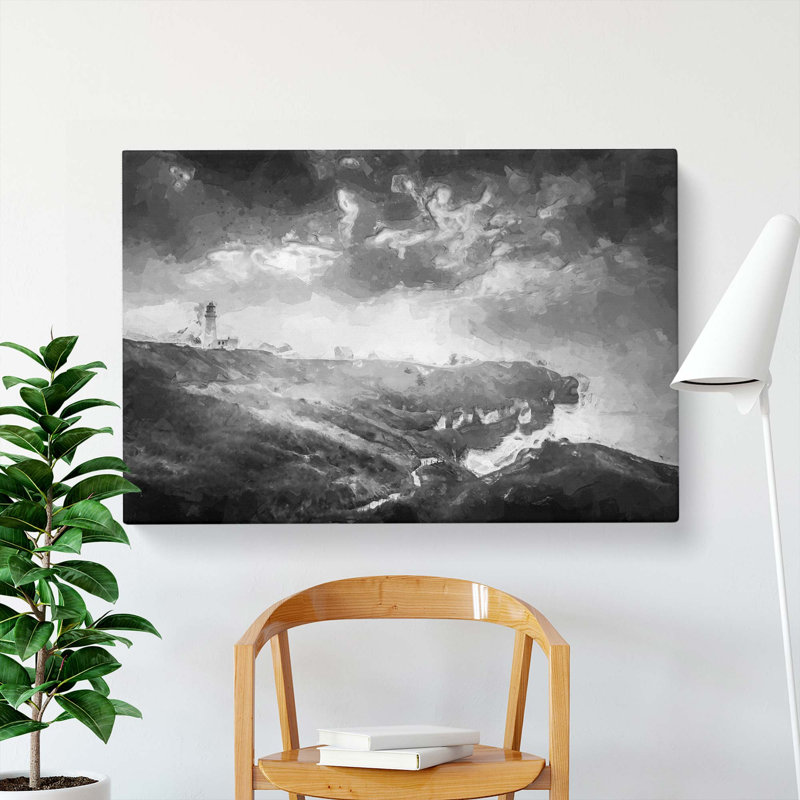 Moody Lighthouse & Seascape In Abstract - Wrapped Canvas, 35cm H x 50cm W x 3cm D