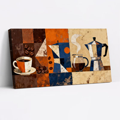 «Coffee Coffee», motif géométrique abstrait, reproduction d'art sur toile tendue sur toile, ensemble de 1