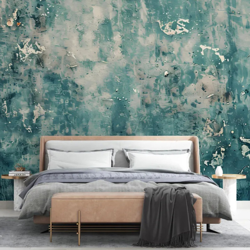 Teal Patina Abstract Wall Mural, 236" L x 118" W