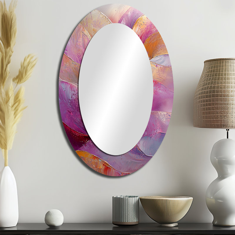 Abstract Lavender Tranquility Balance III - Abstract Oval Decorative Mirror On Metal, 36" x 24"