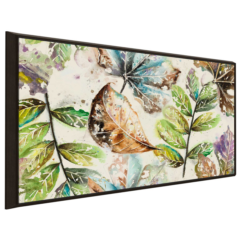 «Global Leaves Rectangle», reproduction de peinture à l'aquarelle, H 21,5 po x l 33,5 po x P 2 po, Cadre flottant espresso