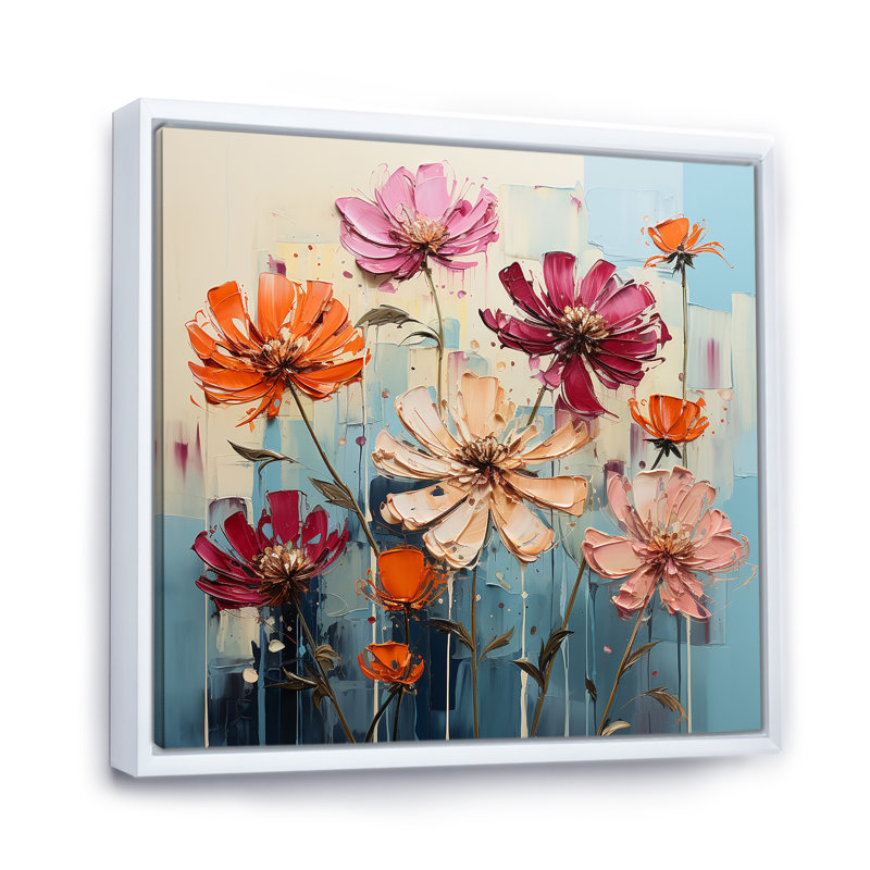 «Zinnias Bold» sur toile, Cadre flottant blanc, H 30 po x l 30 po x P 1 po