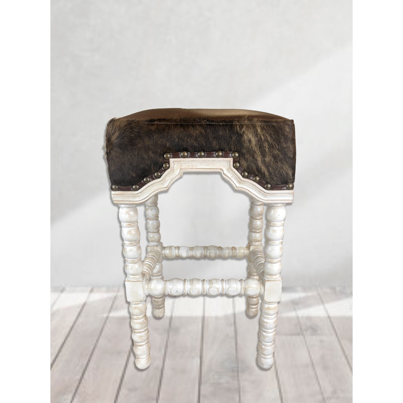 Marlo Upholstered Stool with Solid Wood Frame, Hide, Counter Stool (26" Seat Height)