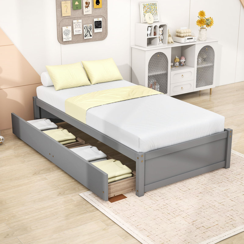 Twin Storage Platform Bed with Drawers, Grey