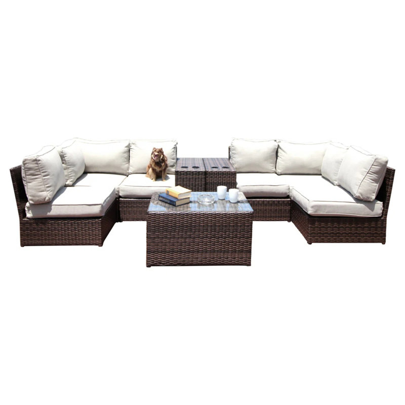 Ensemble de conversation en osier pour 4 personnes avec coussins - entièrement assemblé, Espresso
