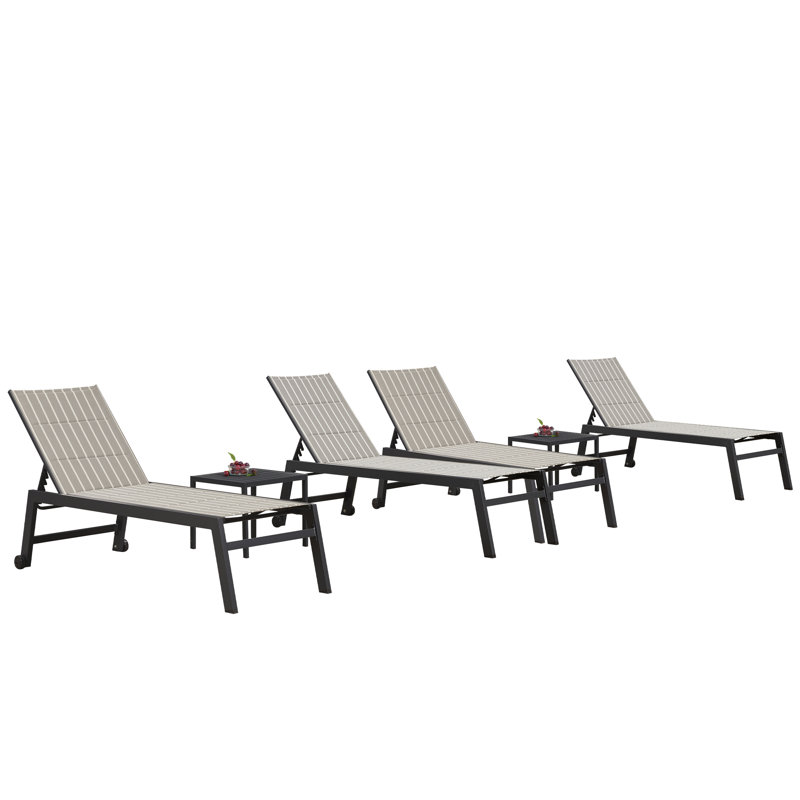 Chaise longue inclinable 66,15 po avec table, Rayures grises