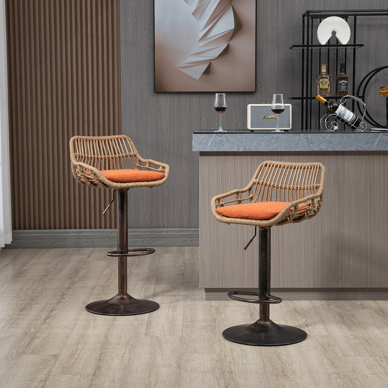 Adjustable Swivel Bar Stools with Footrest for Kitchen, Set of 2, Orange