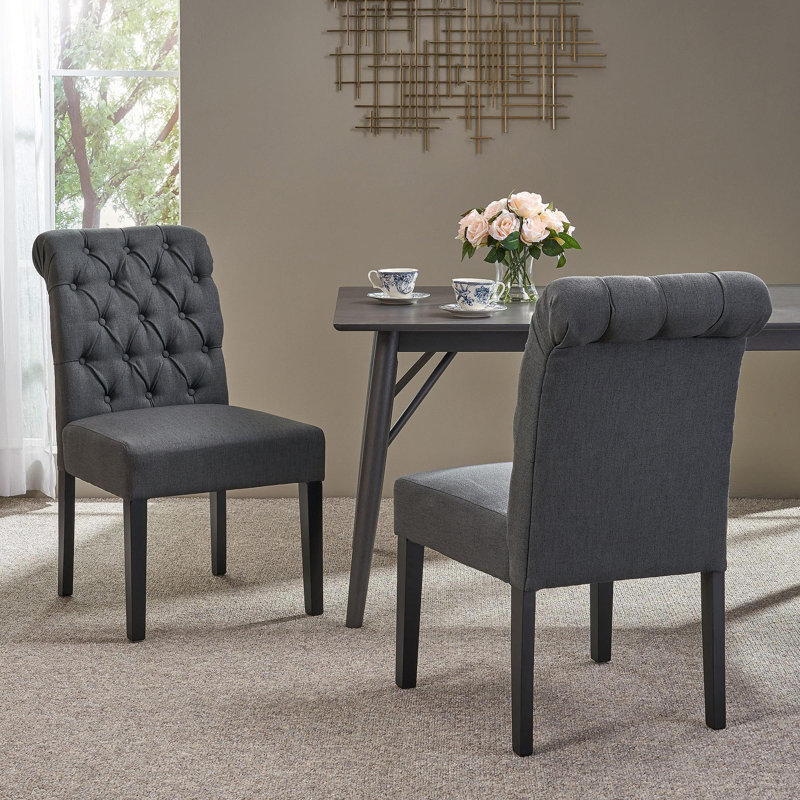Ensemble de 2 chaises roulantes Broxton touffeté à manger KD MP2, Gris foncé