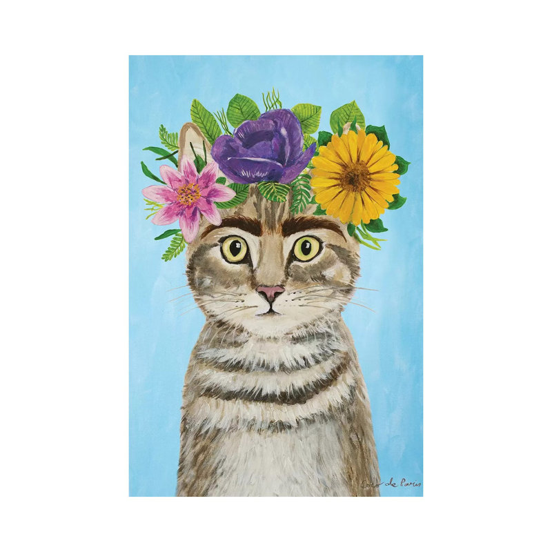 Frida Kahlo Cat Blue by Coco De Paris - Wrapped Canvas Painting, 101.6 cm H x 66.04 cm W x 1.91 cm D